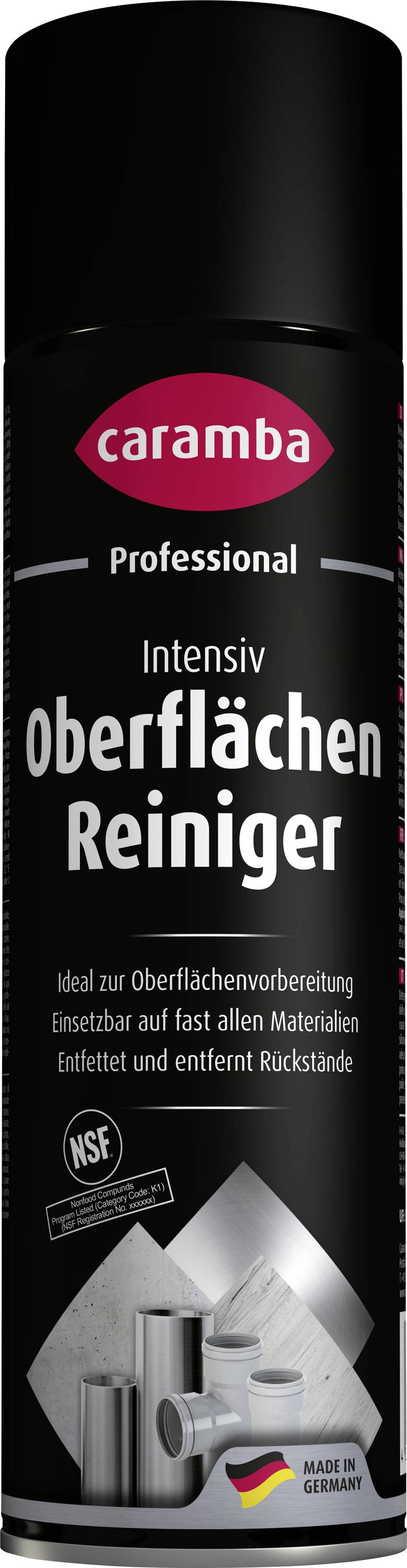 Black Caramba Professional Intensiv Oberflächenreiniger Spraydose, ein deutsches Oberflächenreinigungsmittel mit NSF-Zertifizierung.