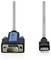 Zwei nebeneinander dargestellte Kabelstecker: ein DB9-Seriellstecker auf der linken Seite und ein USB-Stecker auf der rechten Seite.