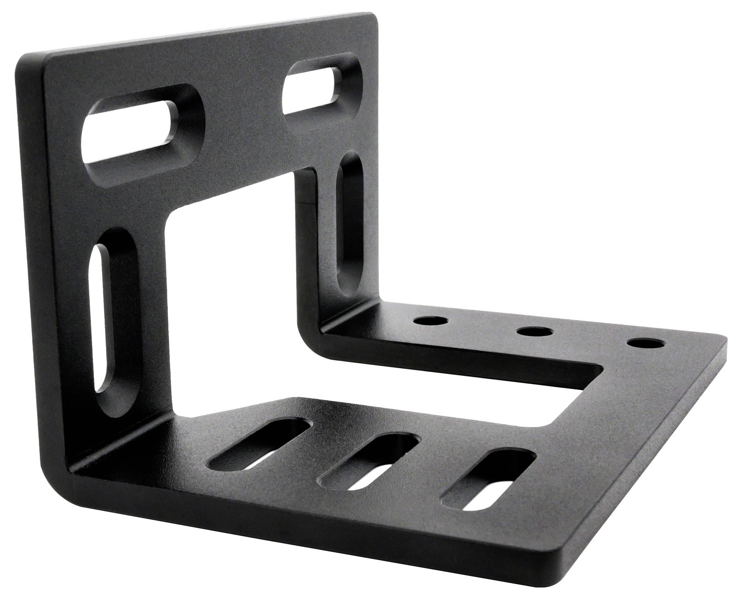 Schwarzes Metall-L-förmiges Montageeisen mit mehreren Schlitzlöchern für flexible Montage.