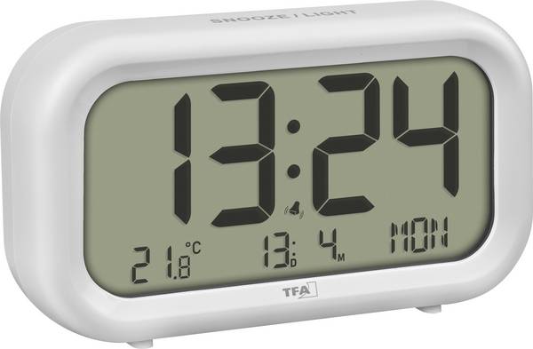 TFA Dostmann 60.2052.02 Quarz Wecker Weiß Alarmzeiten 2  Großes Display, Extra lauter Weckton