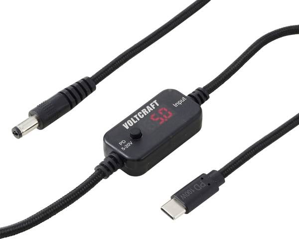 VOLTCRAFT  USB Spannungswandler  Hohlstecker 5.5 x 2.1 mm  Schwarz  USB-C® PD/DC Wandler, Ausgangsspannung regelbar, mit DC-Adapter