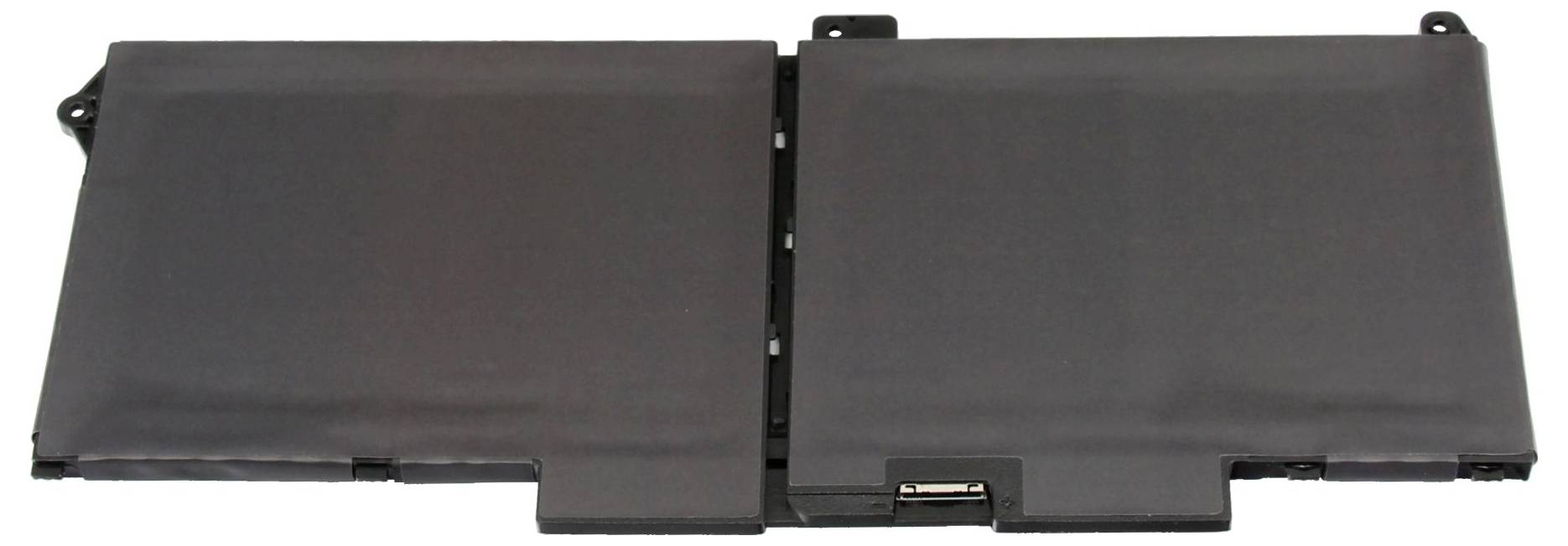 Zwei schwarze rechteckige Batteriepackungen nebeneinander verbunden, mit einem kleinen Stecker und einer Verriegelung, die zwischen ihnen sichtbar sind.