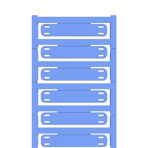 Blauer Server-Rack mit sechs gestapelten Laufwerkschächten oder -steckplätzen, dargestellt als einfaches Symbol auf weißem Hintergrund.