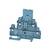 3D-Schnittansicht eines blauen Elektroklemmenblocks, die interne Metallverbinder und Verdrahtungswege im Gehäuse zeigt.