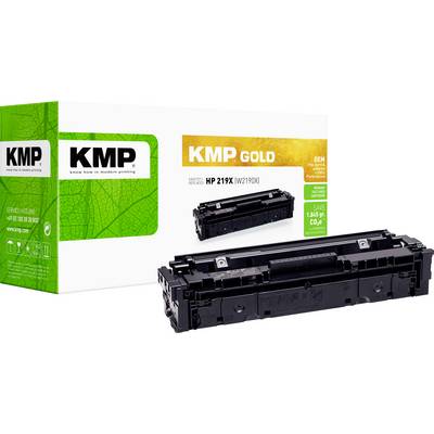 KMP Gold Druckertoner-Box und Patrone für HP 219X, gezeigt in grün- und goldfarbener Verpackung mit einer schwarzen Tonerpatrone vorne.