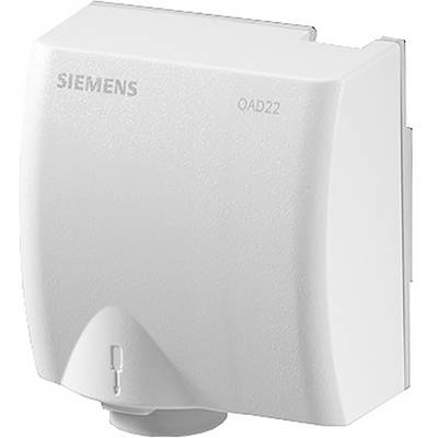 Weißes Siemens QAD22 Wandmontage-HVAC-Sensor- oder Aktor-Modul mit gewölbter Frontabdeckung und kleiner Zugriffsklappe am unteren Ende.