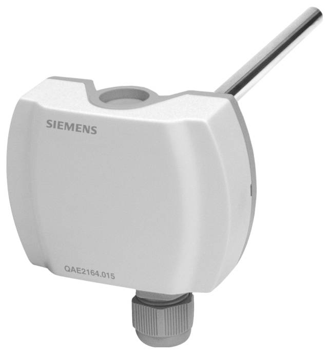 Siemens-Temperatursensor-Messfühler mit Metalleinschraubschaft und Kabelverschraubung, dargestellt auf weißem Hintergrund.