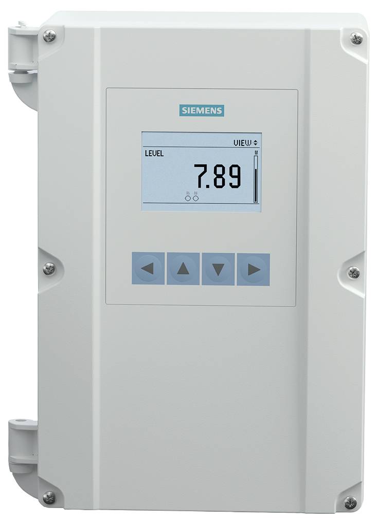 Siemens-Levelkontroller-Display zeigt „LEVEL"-Anzeige mit Wert 7,89 und vier Navigationstasten darunter.