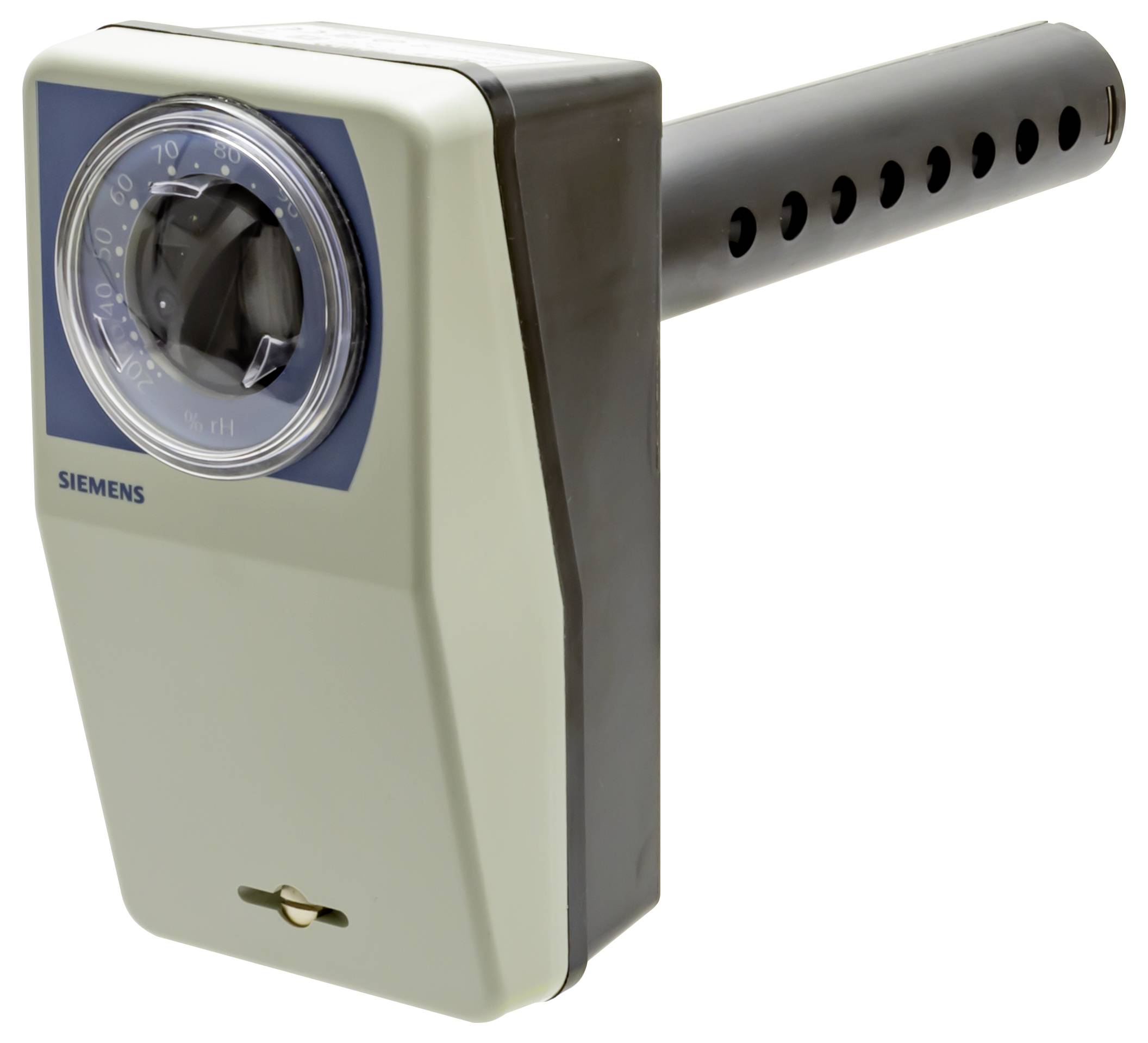 Siemens Drehregler-Thermometer mit einer Skala an der Vorderseite und einer langen belüfteten Messsonde, die von der Seite herausragt.