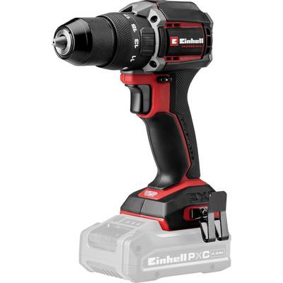 Kabelloses Einhell Professional Bohrschrauber in Seitenansicht, schwarz und rot mit angebrachtem Akku.