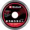 Kreissägeblatt Einhell Professional Turbo-Diamanttrennscheibe, Größe 76 mm, mit schwarzem und rotem Etikett und silberner segmentierter Kante.