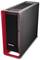 Schwarzer Lenovo ThinkStation Desktop-Tower mit roter Frontblende und Wabenrost, dargestellt in Dreiviertelsicht.