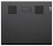 Rückseite eines Lenovo-Laptops mit zwei Lautsprechergittern, einer zentrierten Akkuverriegelung und einem Lenovo-Logo auf der rechten Seite.