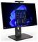 Lenovo All-in-One-Desktop-Monitor mit geöffnetem Windows 11-Startmenü auf blauem abstraktem Hintergrund, auf einem Ständer mit integrierter Webcam angezeigt.