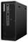 Schwarzer Lenovo ThinkStation P3 Ultra kompakter Desktop-Tower in Dreiviertelansicht mit Wabengitter-Front und vorderen Anschlüssen.