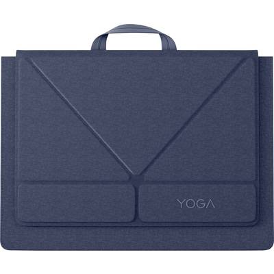 Blaue Laptop-Tragetasche mit Tragegriff oben, Frontklappe und zwei vorderen Taschen, eine mit der Aufschrift „YOGA".
