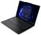 Schwarzer Lenovo ThinkPad-Laptop, der in einem Winkel geöffnet angezeigt wird, mit Windows 11-Desktop und Startmenü auf dem Bildschirm.