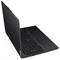 Schwarzes Lenovo ThinkPad-Laptop, das geöffnet in einem Winkel auf weißem Hintergrund angezeigt wird, mit sichtbarer Tastatur, Touchpad und rotem Zeigerstab.