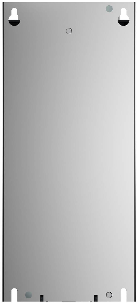 Leeres graues rechteckiges Board oder Panel mit Befestigungslöchern und Clips in den Ecken und am unteren Rand