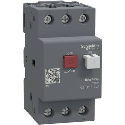 Schneider Electric EasyTeSys Leistungsschalter mit AUS- und EIN-Schaltern, QR-Code und Anschlussbezeichnungen 1-6.