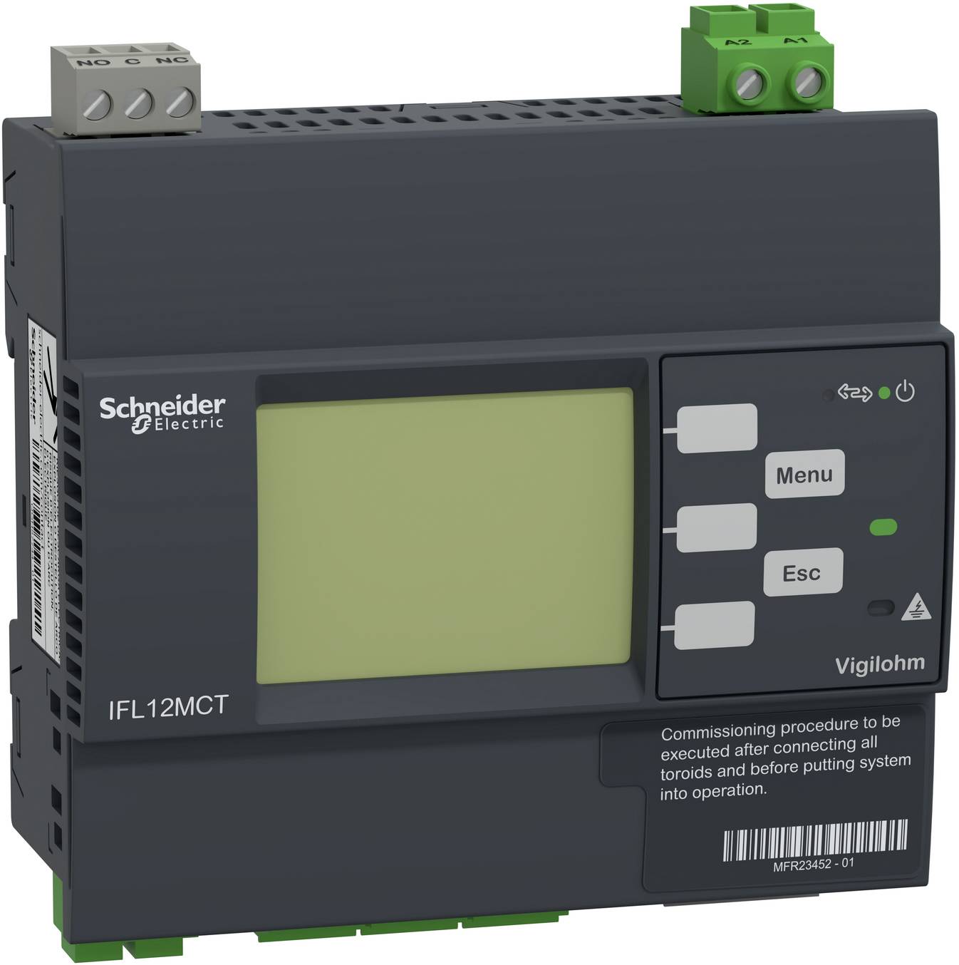 Schneider Electric Vigilhom IFL12MCT-Gerät mit Display und Menü- und Esc-Tasten, verwendet zur Inbetriebnahme vor Systembetrieb.