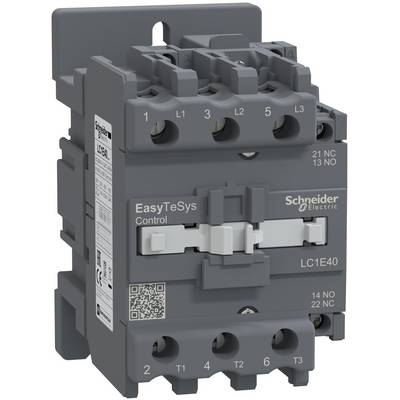 Schneider Electric EasyTeSys Control LC1E40 Schütz mit drei oberen und unteren Stromschienen und vorderer Betätigungshebel.