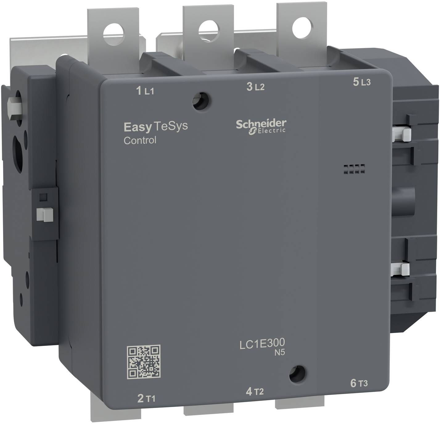 Schneider Electric EasyTeSys Steuerungsschütz, Modell LC1E300 N5, mit drei oberen und unteren Stromversorgungsklemmen mit den Bezeichnungen L1-L3 und T1-T3.