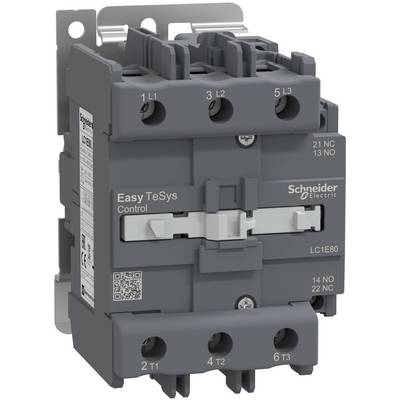 Vorderansicht eines Schneider Electric EasyTeSys Control-Schützes mit beschrifteten Anschlüssen und QR-Code auf einem grauen Elektrogerät.