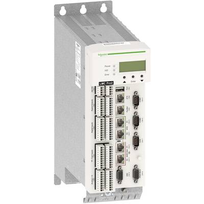 Schneider Electric LMC Pro2 Industrieregler-Modul mit Ethernet- und Seriellen Anschlüssen, montiert auf einem Metallrahmen.