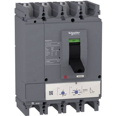 Grauer Schneider Electric EasyPact Leistungsschalter mit AUS-Schalter und Einstellreglern auf der Frontplatte.