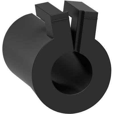 Schwarzes 3D-Maschinenteil mit einer großen kreisförmigen Öffnung und zwei erhabenen rechteckigen Laschen oben, dargestellt auf weißem Hintergrund.