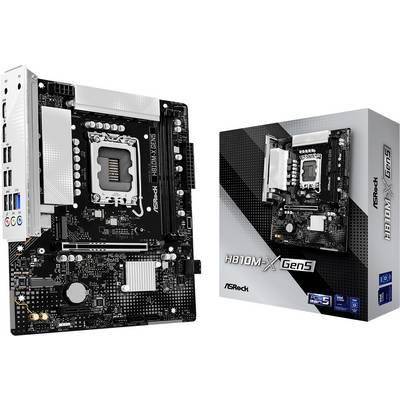 ASRock H810M-X Gen5 Micro-ATX Mainboard neben seiner Einzelhandelverpackung