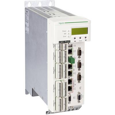 Schneider Electric LMC Pro2 Industrieregler-Modul mit Statusanzeige und mehreren Ethernet-, Seriell- und E/A-Anschlüssen.