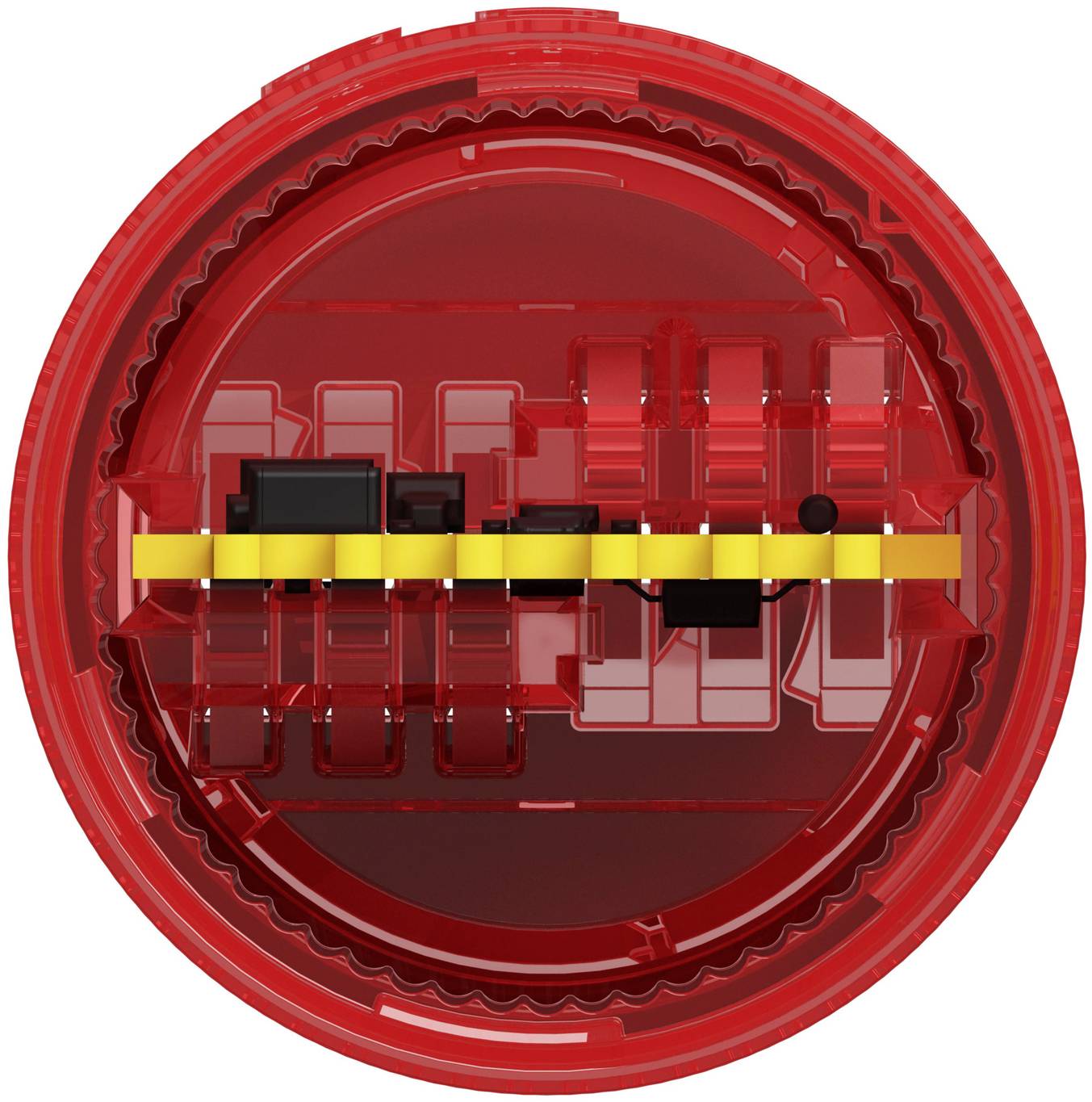Rotes kreisförmiges Warnsymbol mit einem gelben horizontalen Balken in der Mitte, das ein blockiertes oder verbotenes Signal andeutet.