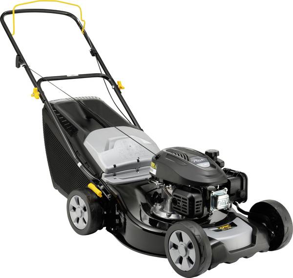 ALPINA Outdoor  Benzin Rasenmäher   Höhenverstellbarer Griff mit Klappfunktion, Heckauswurf, mit Schnitthöhenverstellung, Softgriff 1,9 kW  Schnittbreite (max.) 46 mm Geeignet für Rasenflächen bis zu 1200 m²