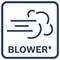 Blaues Symbol mit Luftstrahl und dem Wort „BLOWER*" darunter.