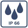 IP66-Schutzart-Symbol mit drei Wassertropfen innerhalb eines abgerundeten Quadratrahmens
