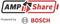 AMP Share Logo mit "Powered by BOSCH" Text darunter.