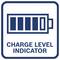 Batterieladestandanzeige-Symbol mit vier gefüllten Balken und einem leeren Balken, beschriftet mit „CHARGE LEVEL INDICATOR".