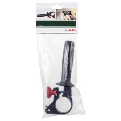 Bosch-Werkzeugzubehör in transparenter Kunststoffverpackung, die einen schwarzen Spanngriff mit rotem Spannknopf und ein Bild einer tragbaren Bohrmaschine auf dem Etikett zeigt.