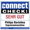 Produkttest-Titelbild für Philips Baristina Espressomaschine, gekennzeichnet mit „connect CHECK! SEHR GUT", August 2024.