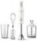 Philips 700W Stabmixer-Set mit Stabmixer, Schneebesen-Aufsatz, Messbeccher und Zerkleinerer-Behälter auf weißem Hintergrund.