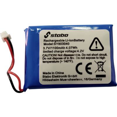 Blaueste aufladbare Lithium-Ionen-Batteriepacks mit roten und schwarzen Drähten und Etikett mit Angabe von 3,7V, 1100mAh, 4,07Wh.