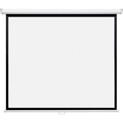 Leere ausfahrbare Projektionsleinwand auf weißem Hintergrund.