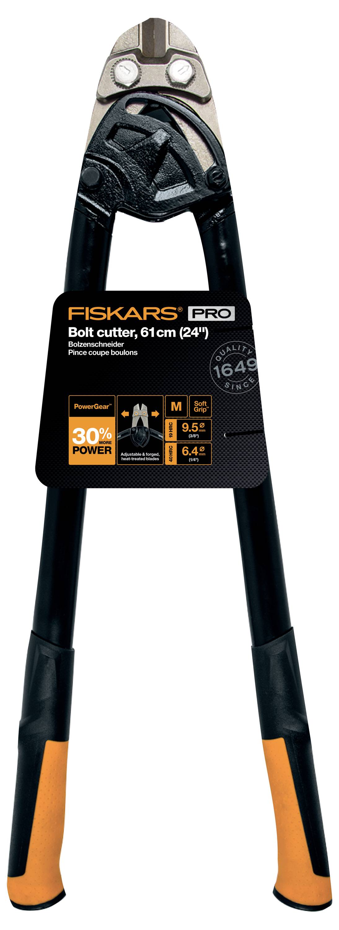 Fiskars Pro Bolzenschneider, 61 cm (24 Zoll), schwarz und orange, gezeigt als verpacktes Produkt mit Preisschild.