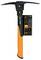 Fiskars Pro Eispickhammer mit schwarzem Kopf und orangem Griff, abgebildet mit Produktetikett auf weißem Hintergrund.