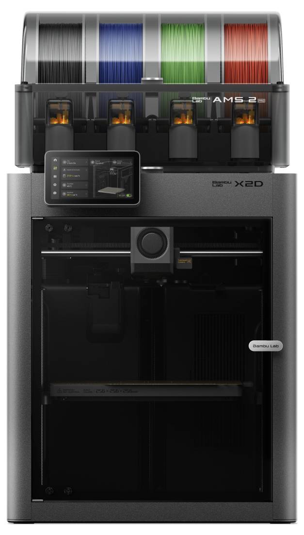BambuLab X2D Combo (AMS 2 Pro) 3D Drucker Dual-Düsen-System (Dual Extruder), 12,7 cm Farb-Touchscreen, integrierte Kamer-1