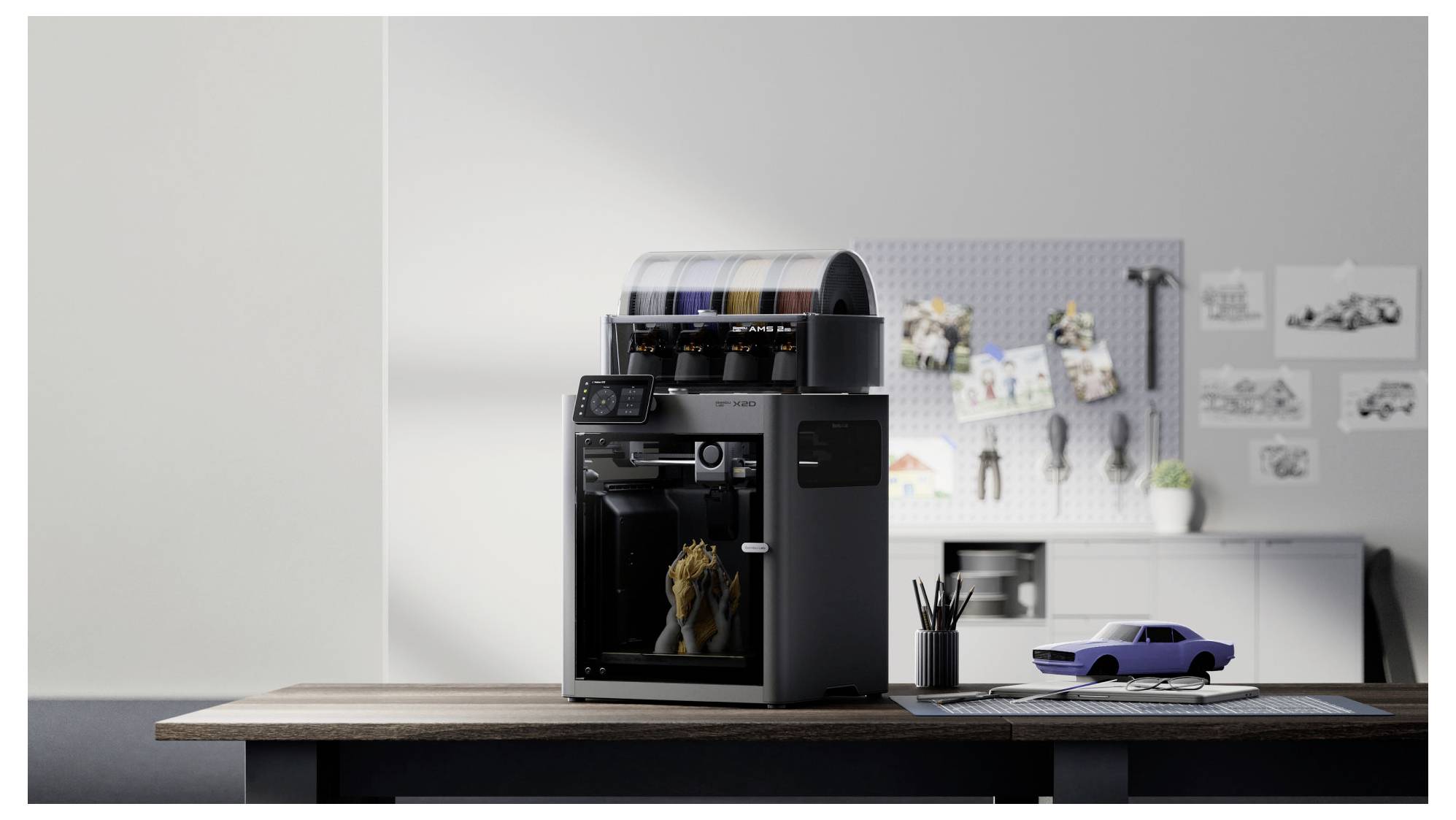 BambuLab X2D Combo (AMS 2 Pro) 3D Drucker Dual-Düsen-System (Dual Extruder), 12,7 cm Farb-Touchscreen, integrierte Kamer-5