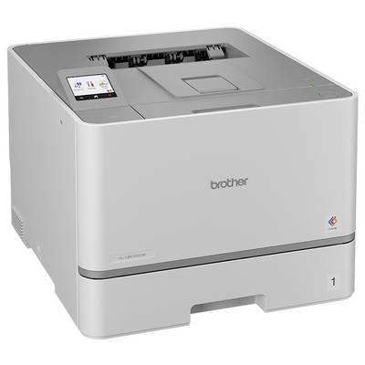 White Brother Laserdrucker mit Touchscreen-Bedienfeld und oberem Papierfach, von vorne links dargestellt.