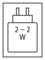 Symbol einer 2-2W-Stromsteckdose oder eines Stromadapters in Schwarz-Weiß in einem quadratischen Rahmen.